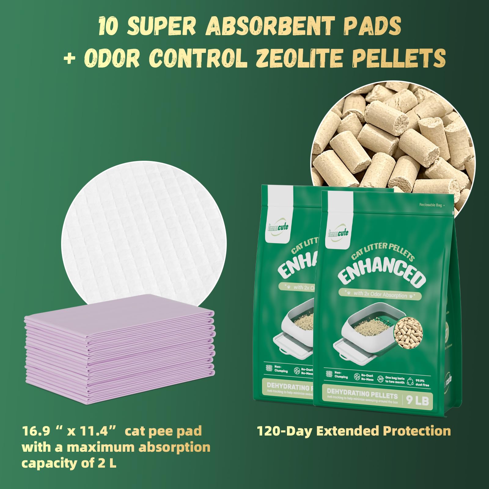 IMMCUTE almohadillas absorbentes premium para orina, incluyen 10 unidades para mayor comodidad.