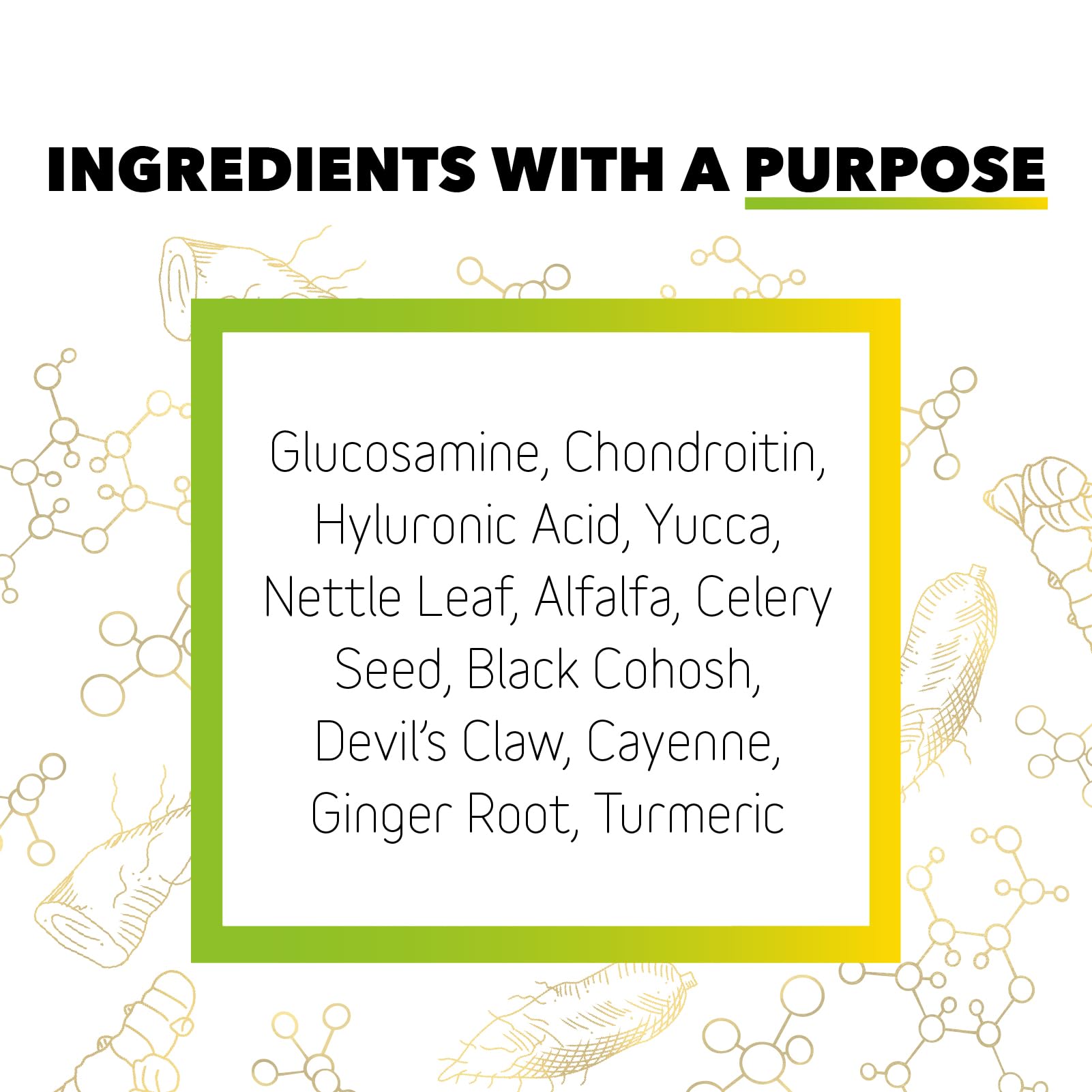 In Clover Connectin ingredientes clave como glucosamina y ácido hialurónico.
