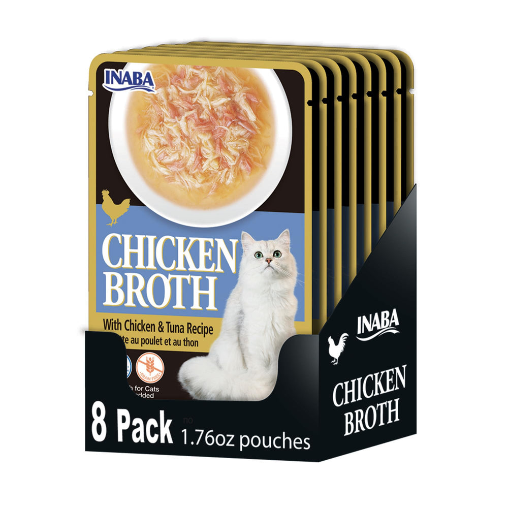 INABA Caldo de pollo y atún: porciones para gatos que favorecen la hidratación