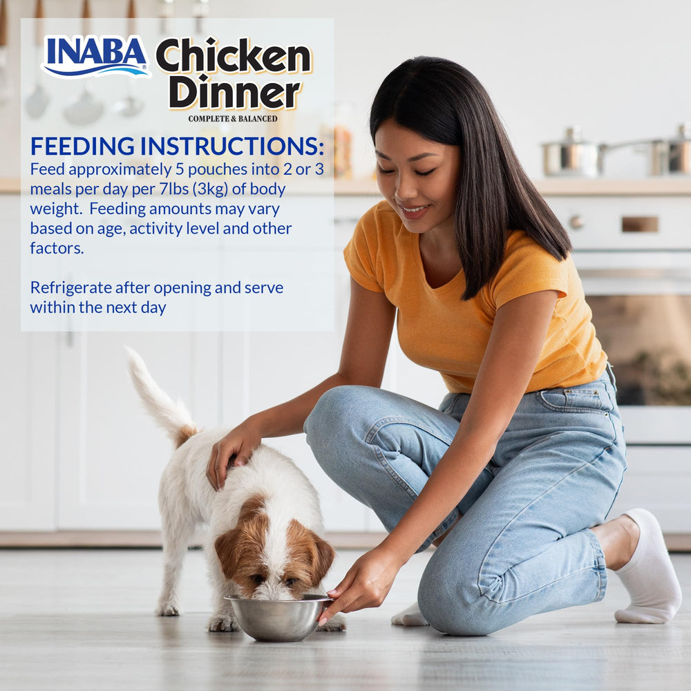 INABA Chicken Dinner aderezo para comida seca, facilita la hidratación.