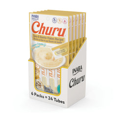 INABA Churu: tubo de atún con bonito flakes, snack sabroso y alto en humedad.