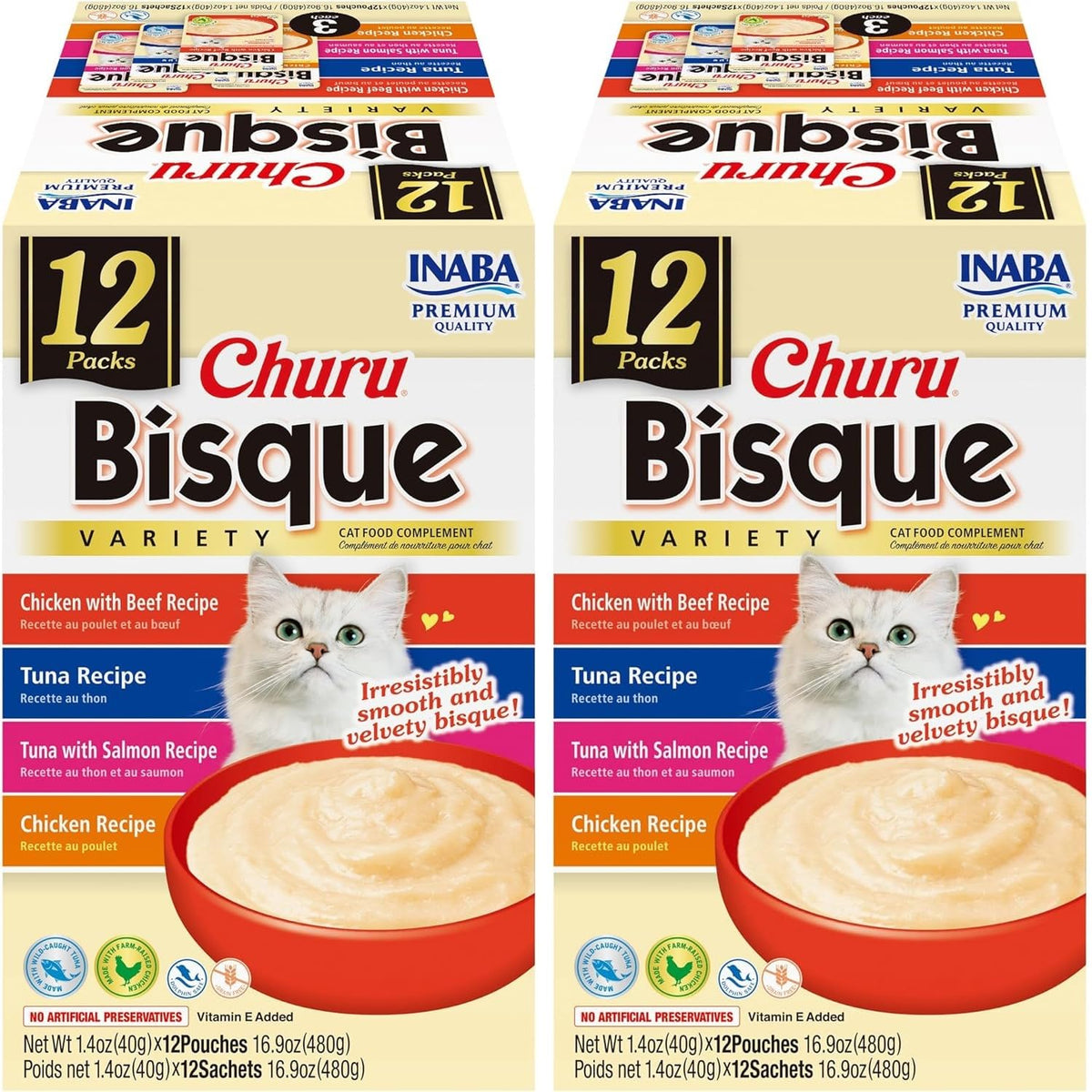 INABA Churu Bisque en sobre para gatos, complemento sabroso y hidratante.