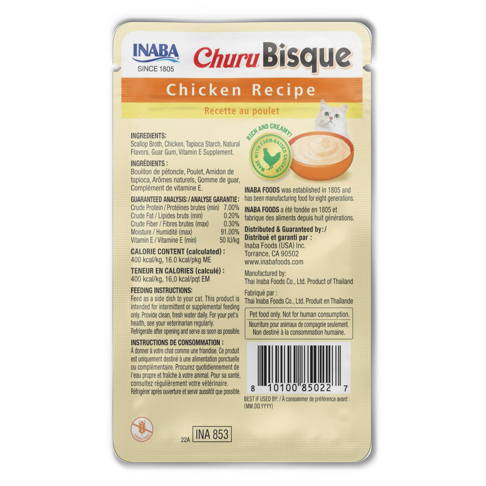 INABA Churu Bisque, uso diario, delicioso complemento para alimentar.