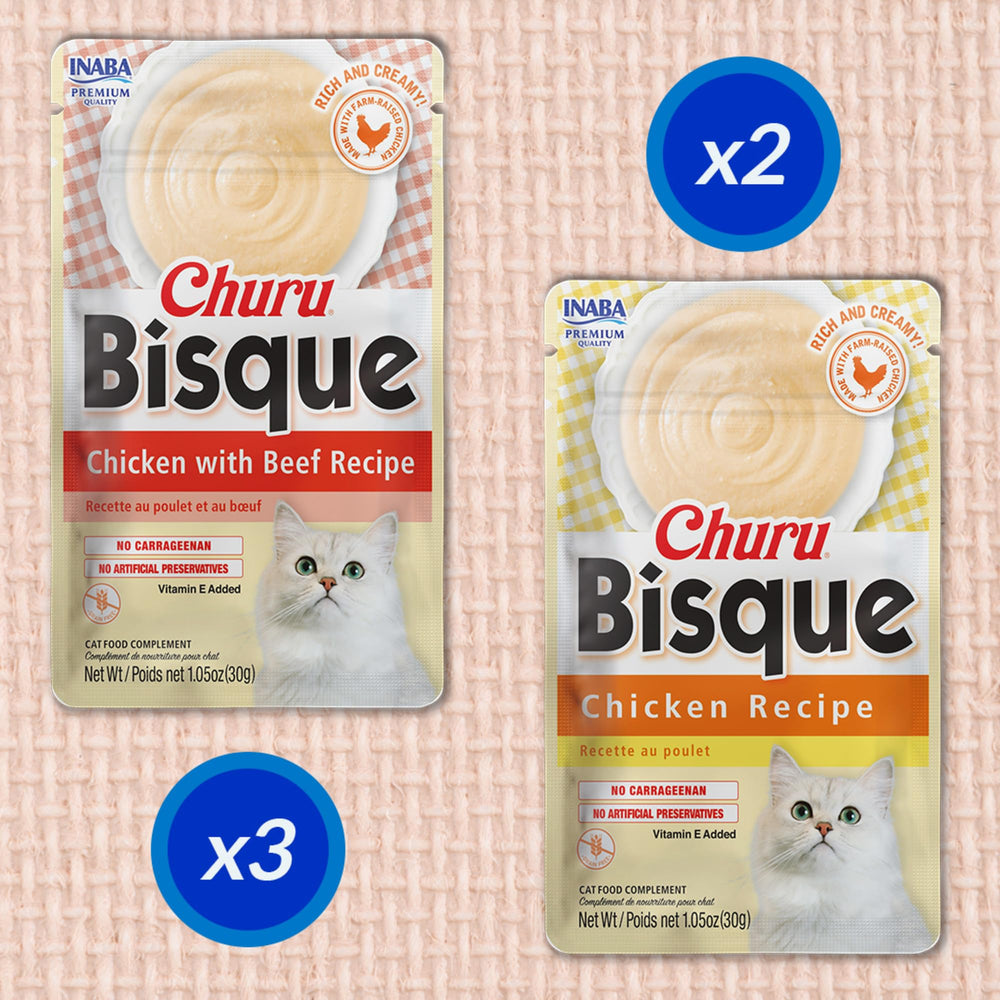 INABA Churu Bisque, apto para todas las edades, desde cachorro hasta senior.
