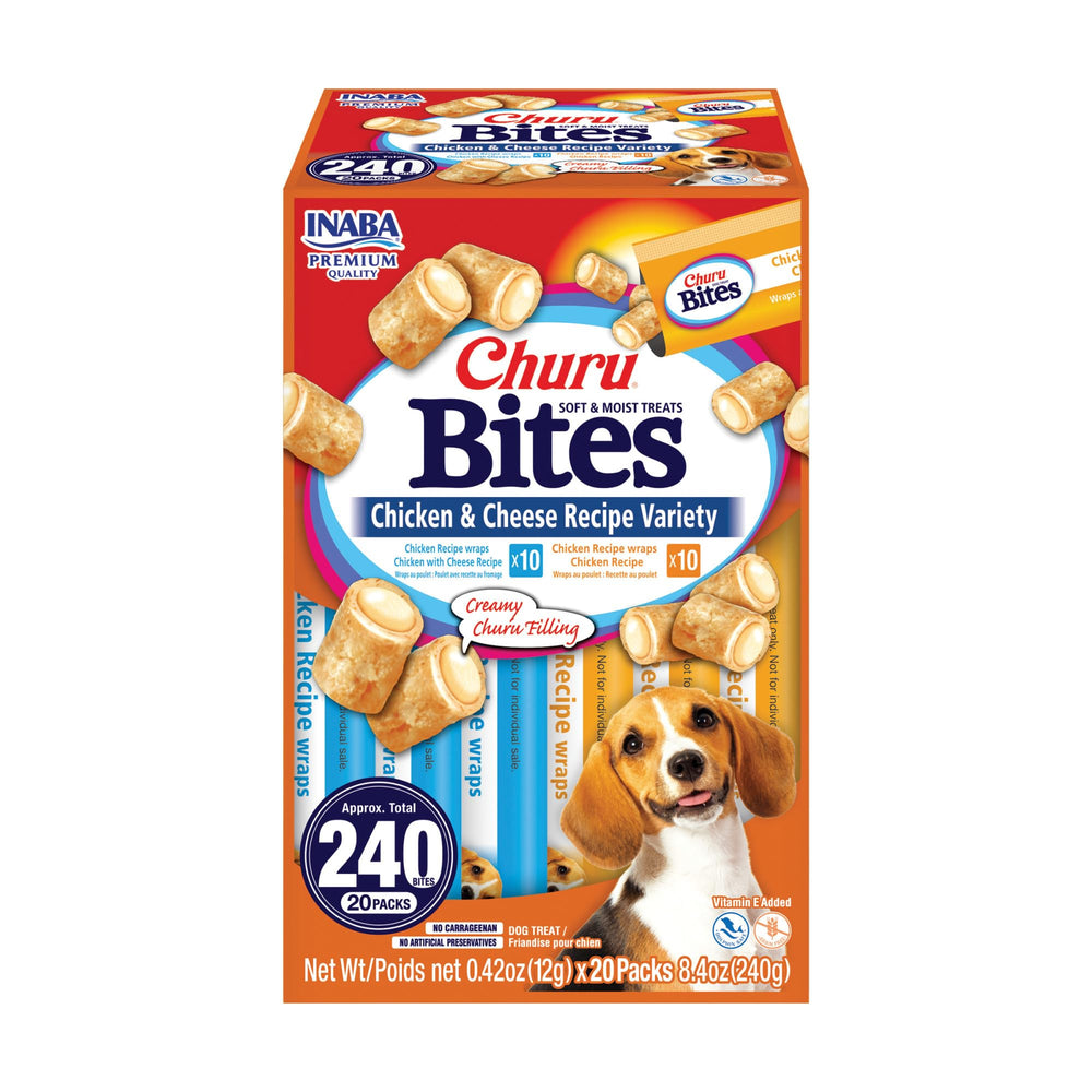 INABA Churu Bites, empaque frontal, snack sabroso para perros.