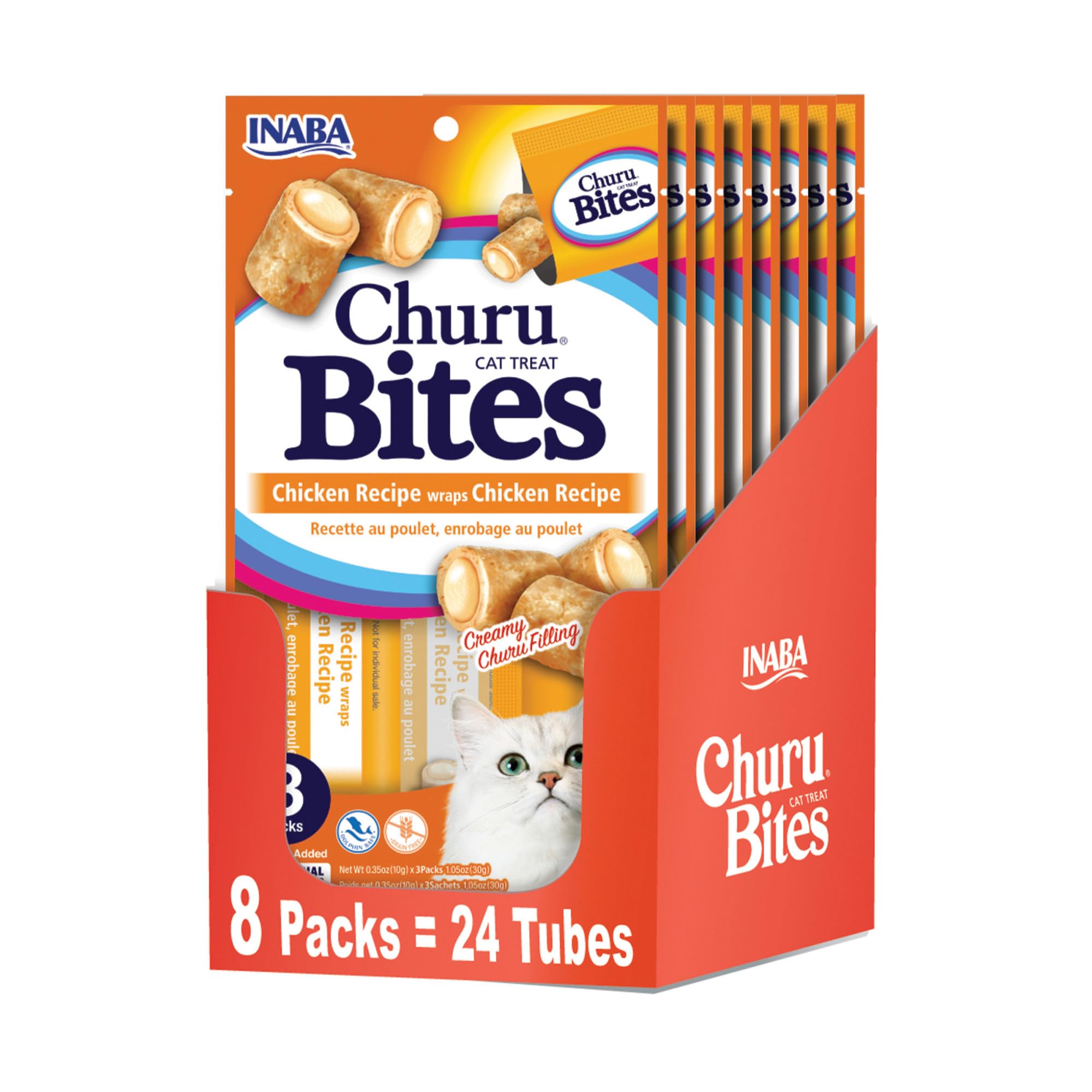 INABA Churu Bites para gatos, textura blanda de pollo, recompensa sabrosa.