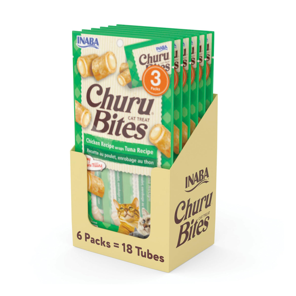 INABA Churu Bites para gatos, bocado suave con centro cremoso para premiar