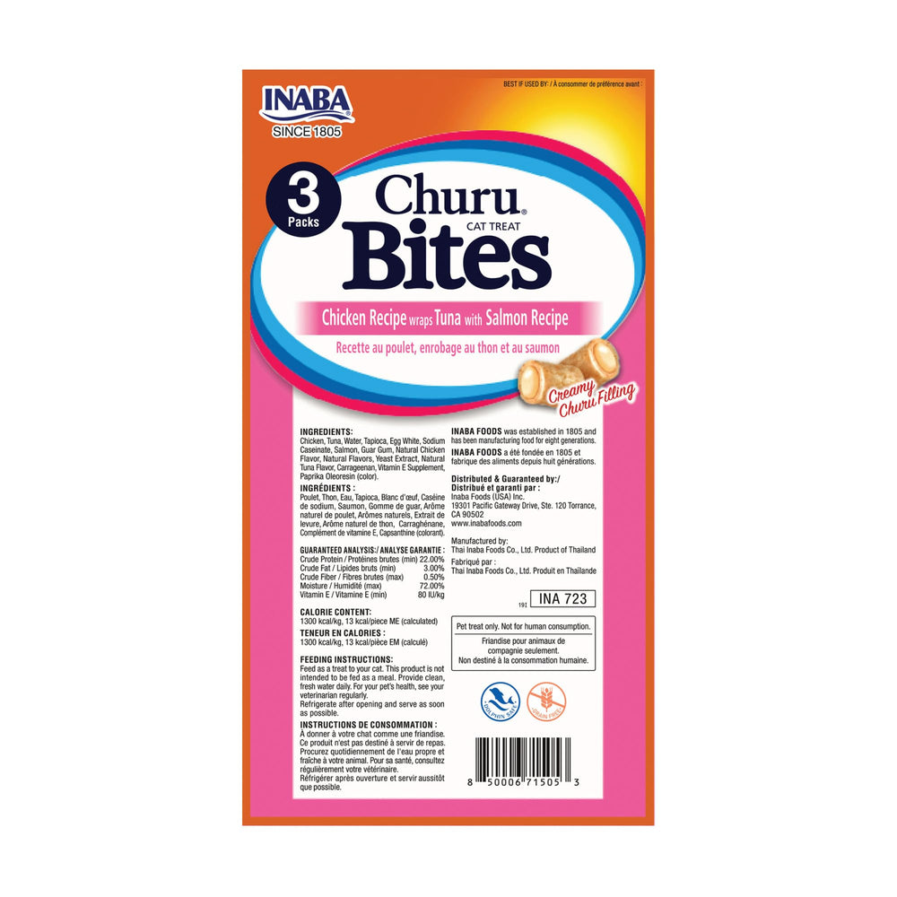 Receta atún y salmón INABA Churu Bites para gatos
