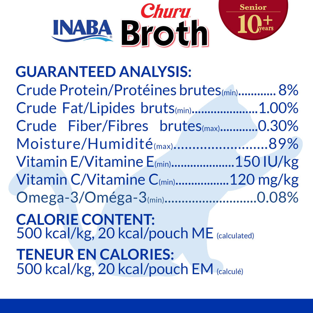 INABA Churu Broth Atún salvaje y pollo real para sabor y textura.