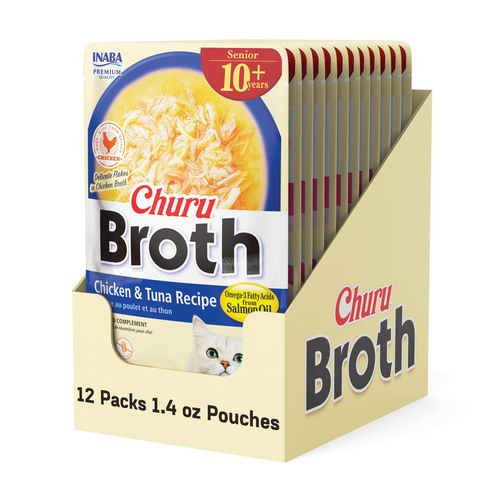 INABA Churu Broth Gatos Senior 10+ en bolsa, complemento sabroso para hidratar.