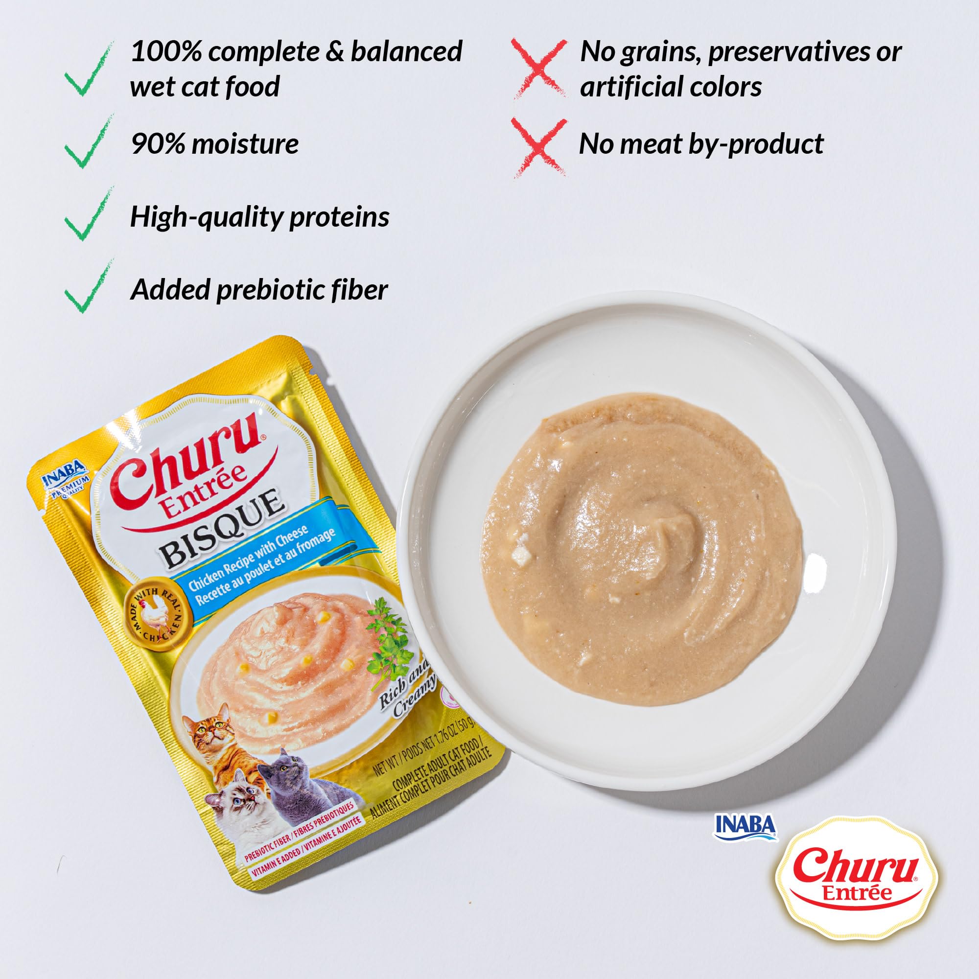 INABA Churu Entrée Bisque pouch facilita servir porciones rápidas y limpias.