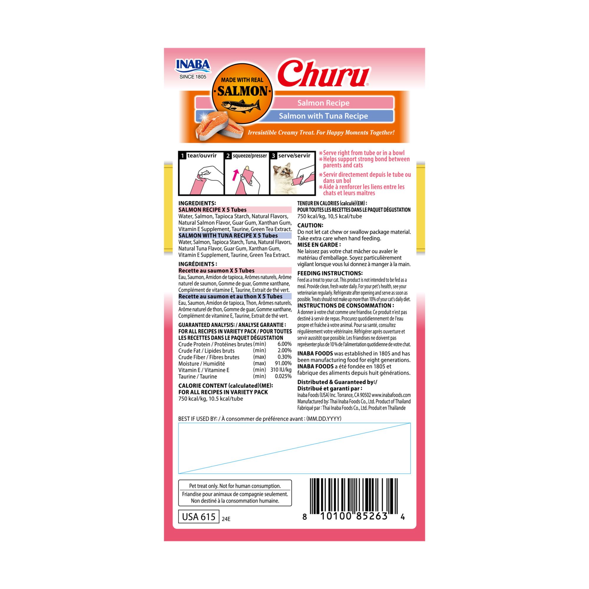 INABA Churu packaging de 10 tubos, práctico y cómodo de usar