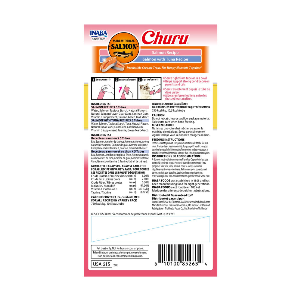 INABA Churu packaging de 10 tubos, práctico y cómodo de usar