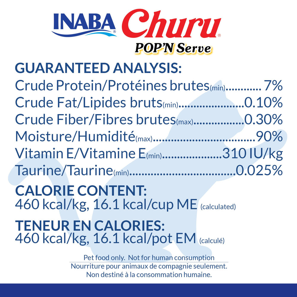 Porción de 34 g: INABA Churu Pop'N Serve, ideal para porciones controladas.