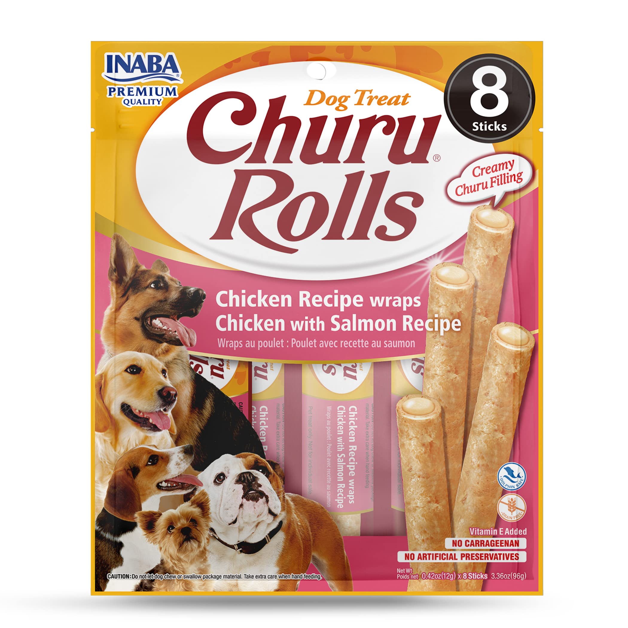 INABA Churu Rollos envueltos de pollo con salmón, merienda de alta calidad para entrenamiento