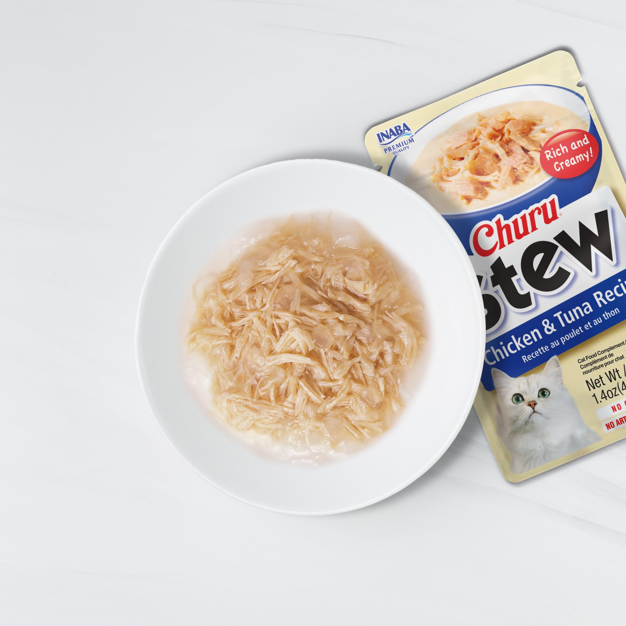 INABA Churu Stew con ingredientes de calidad como pollo y salmón real.