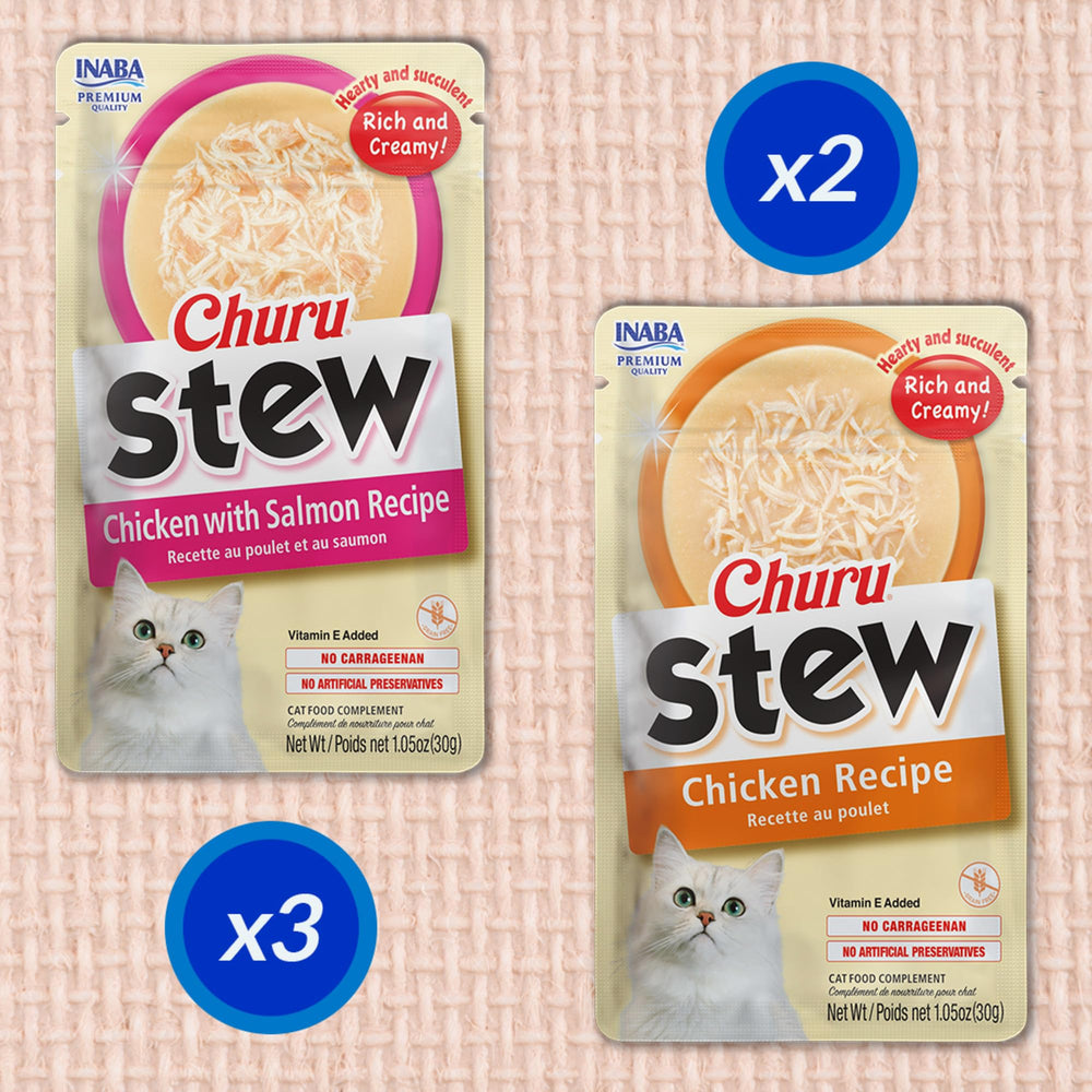 INABA Churu Stew: contiene vitamina E para apoyar el sistema inmunitario.