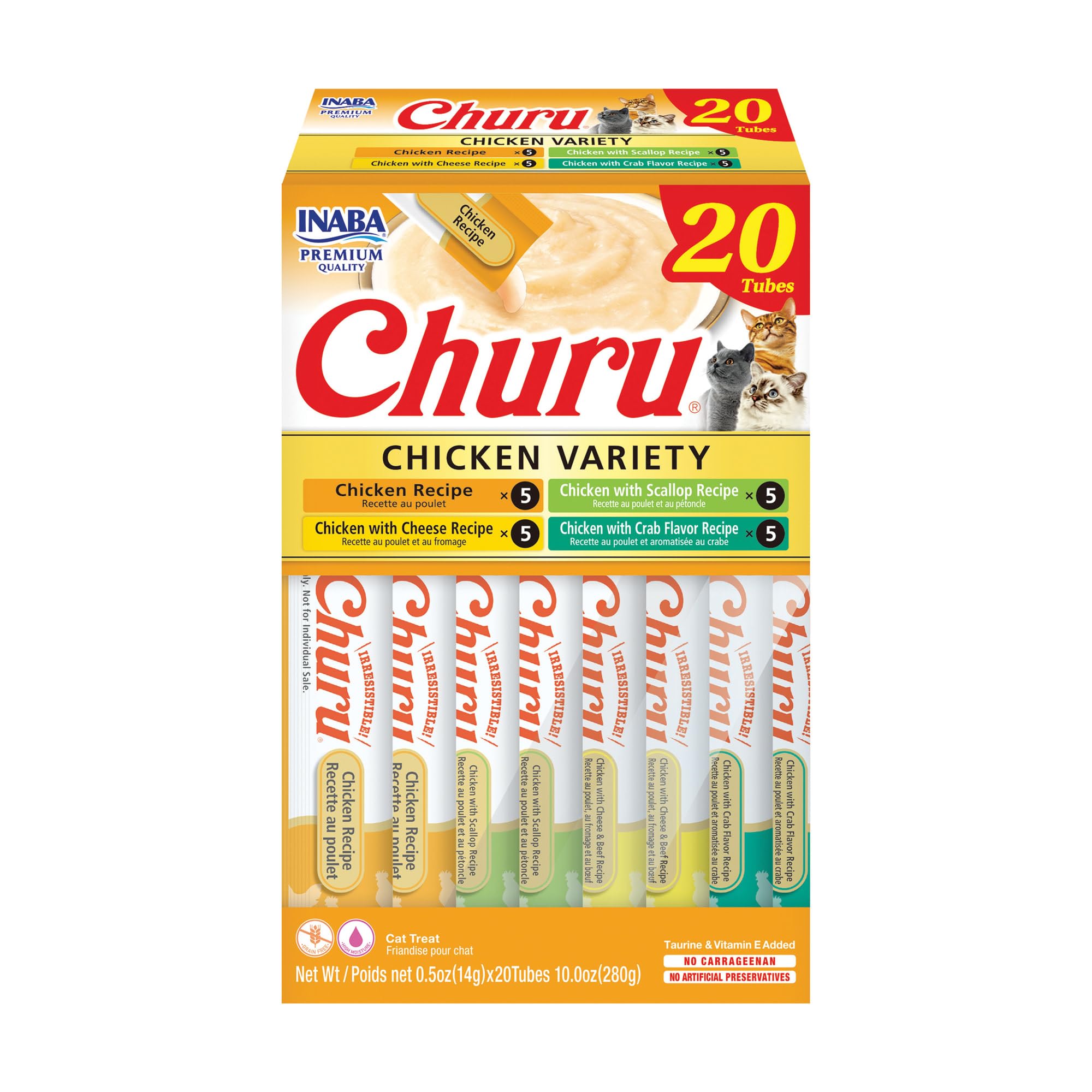 Friandise INABA Churu: tube crème chat, purée onctueuse et hydratante.