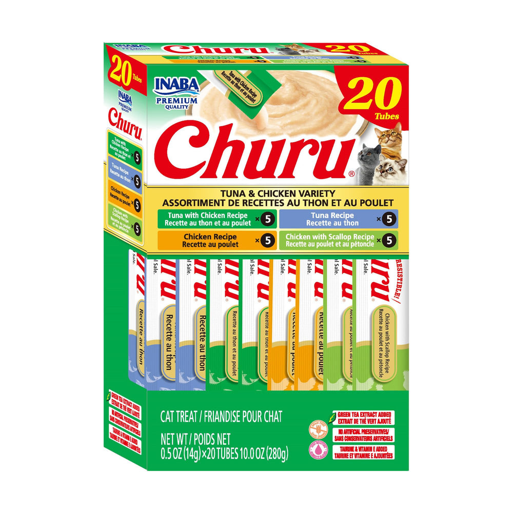 INABA Churu tubo cremoso de atún y pollo, ideal para premiar y alimentar a mano