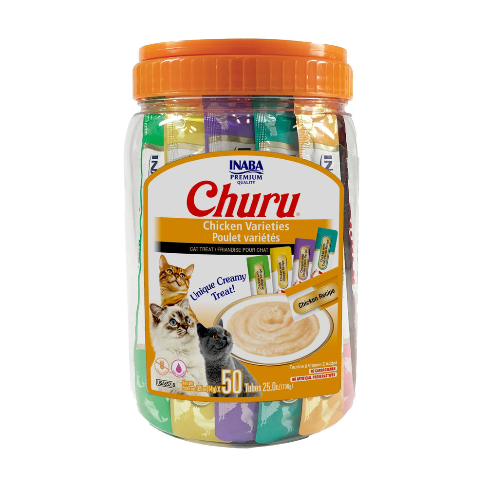 INABA Churu tubo cremoso de pollo para alimentar a mano.