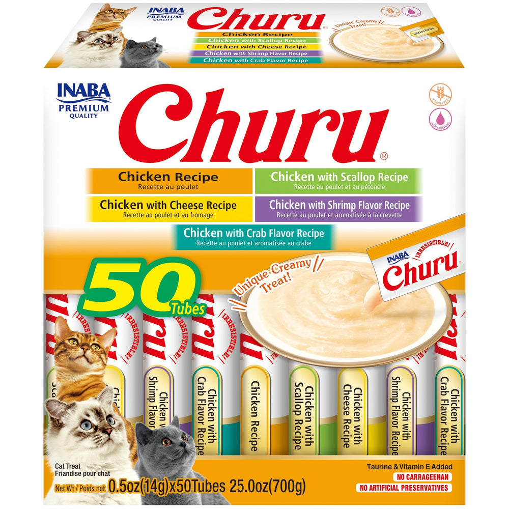 INABA Churu, tubo cremoso de pollo para gatos, ayuda a hidratar sin calorías.