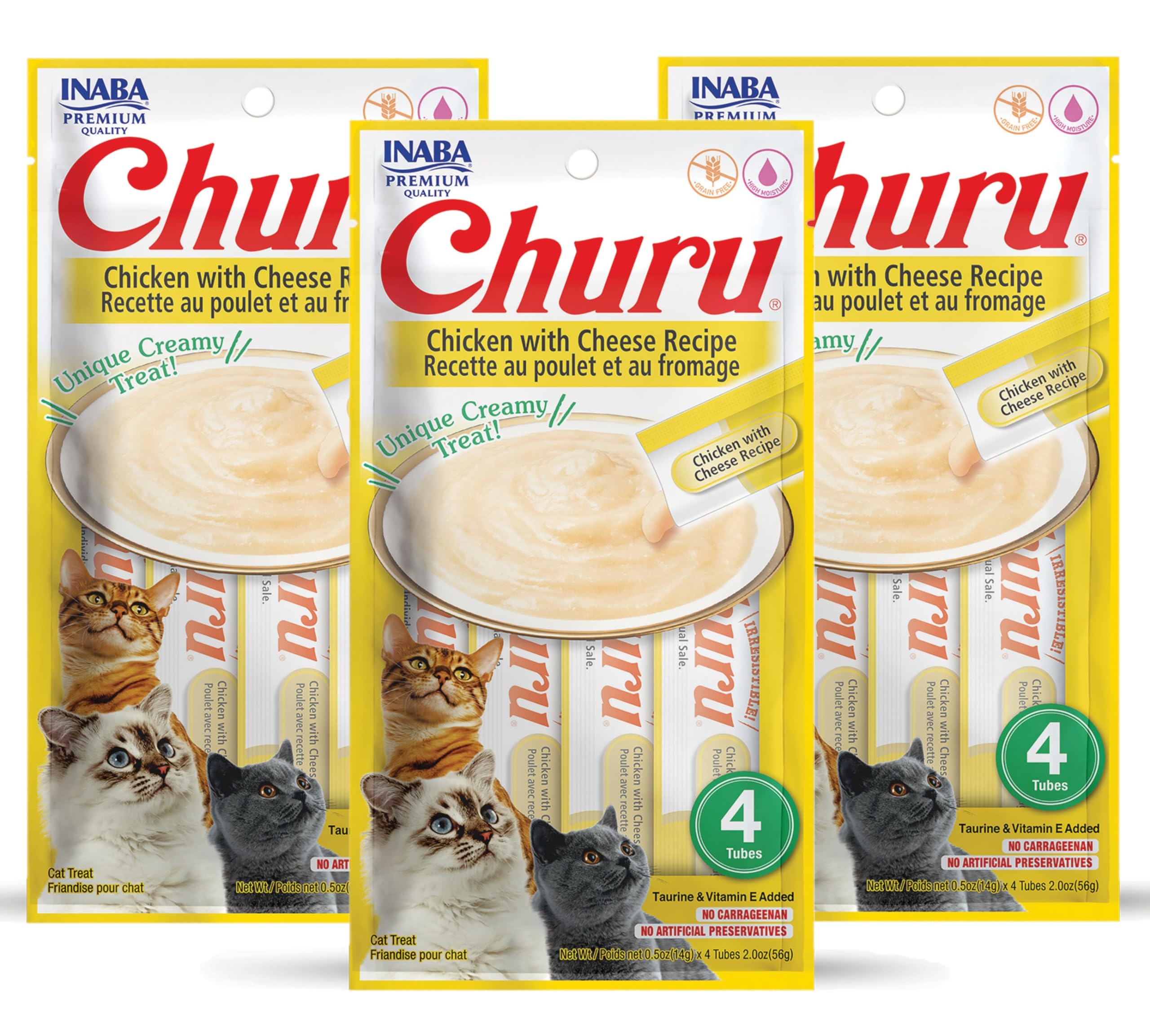 INABA Churu tubo cremoso de pollo y queso, snack sabroso para complementar su comida diaria.