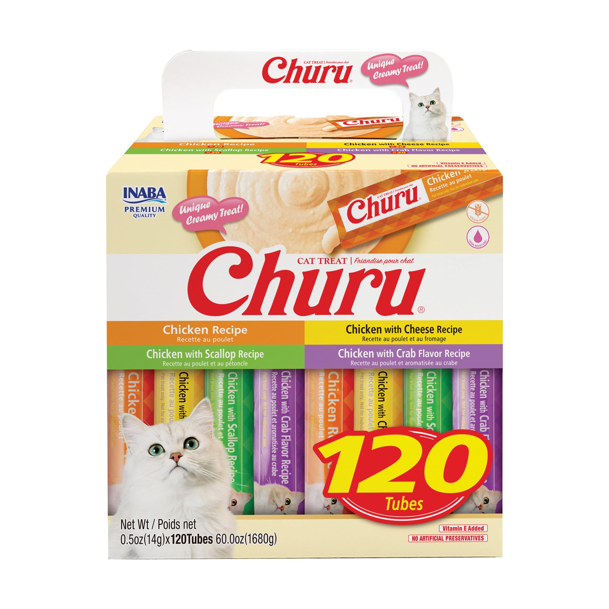 INABA Churu tubo cremoso sabor Pollo, hidratación alta sin exceso de calorías para tu gato.