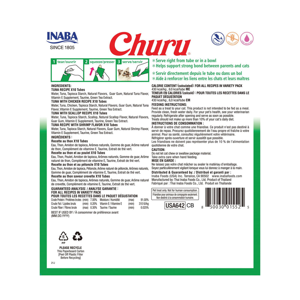 INABA Churu: tubo crema sabor tilapia, snack versátil para gatos
