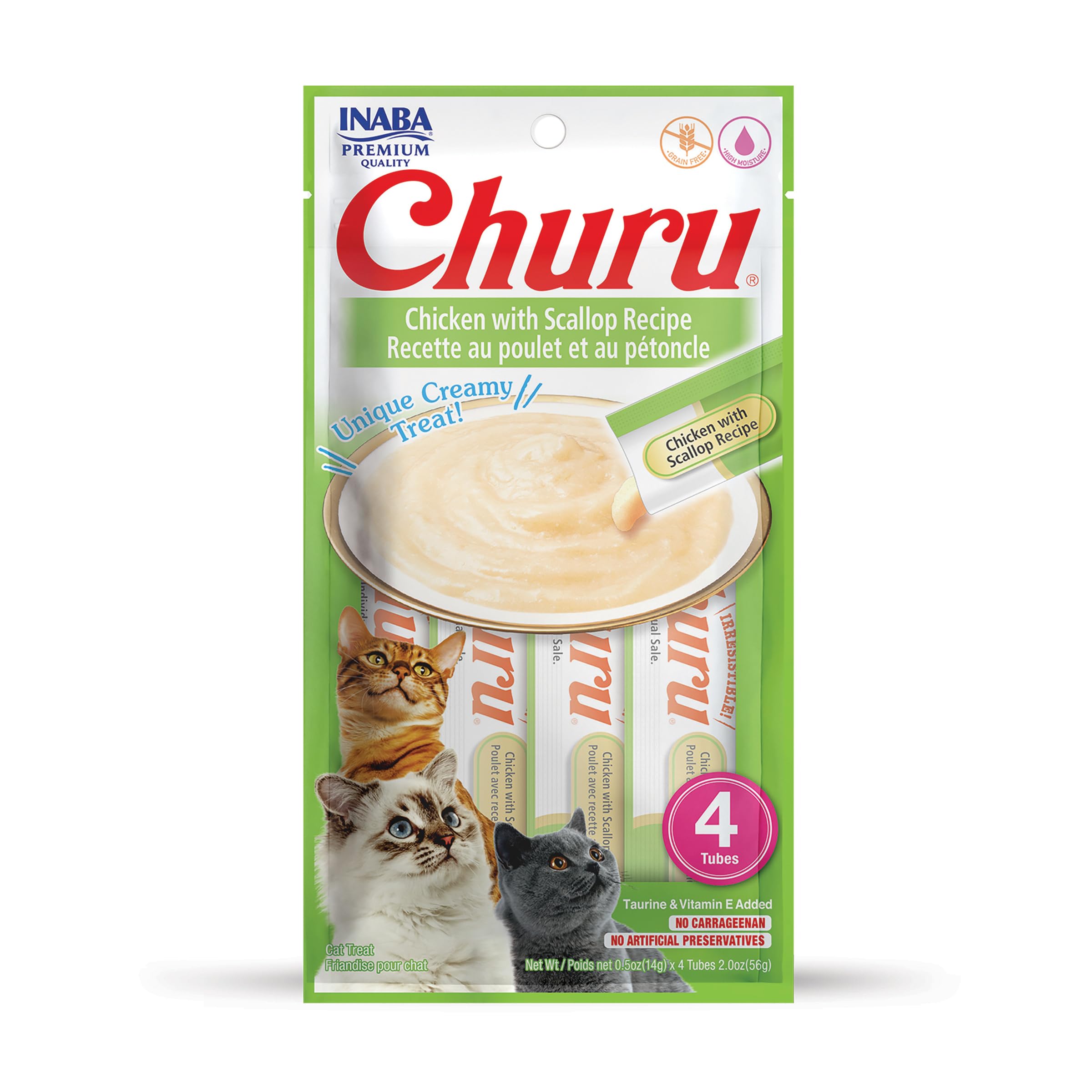 INABA Churu: tubo puré cremoso de pollo con vieira para gatos.