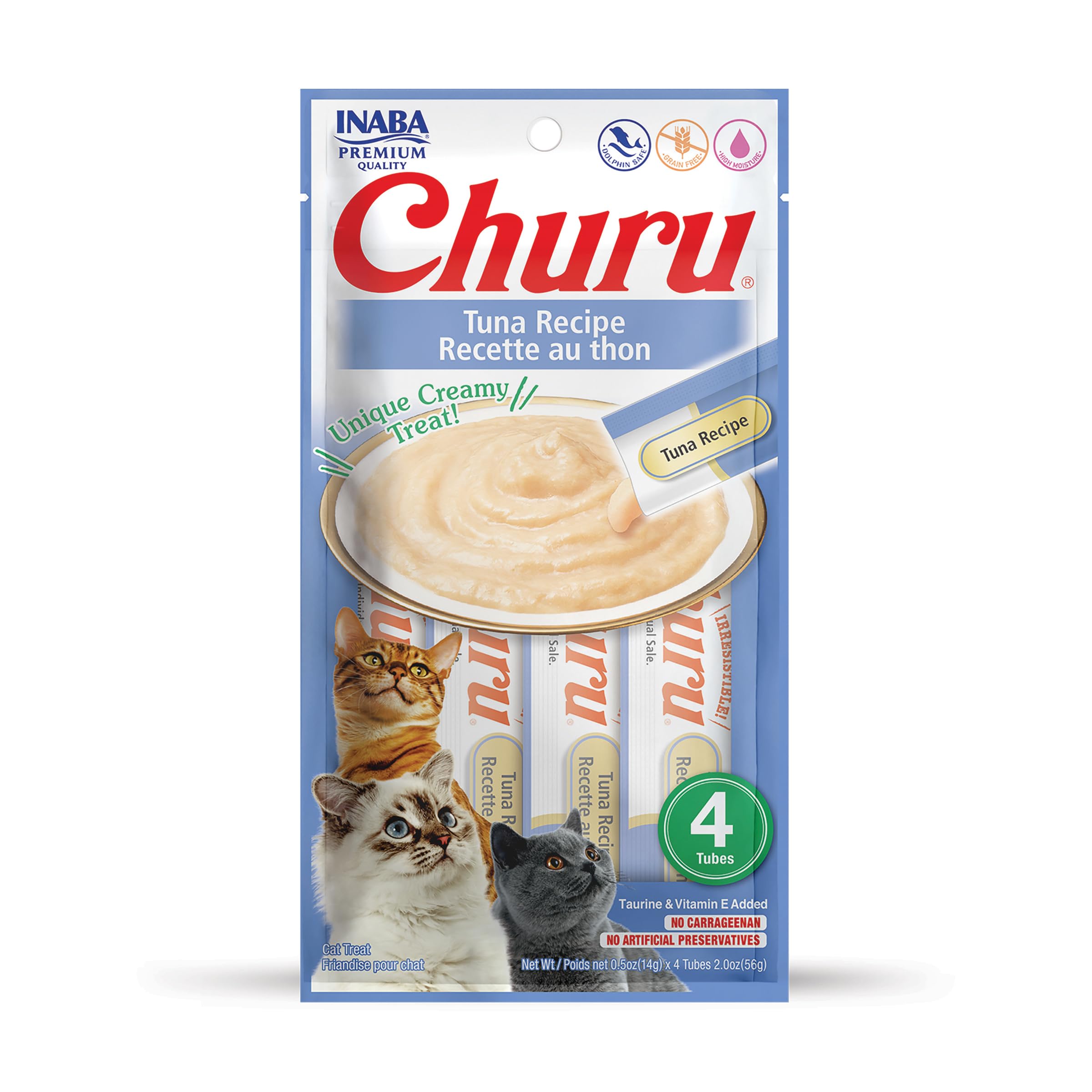 INABA Churu puré de atún en tubo, empaque práctico para alimentar de la mano.