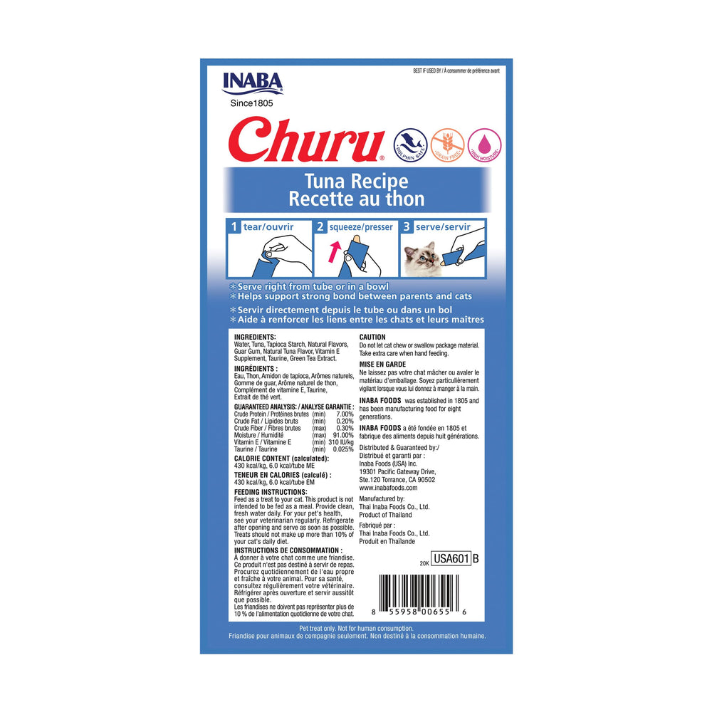 INABA Churu puré de atún, textura cremosa lista para untar.
