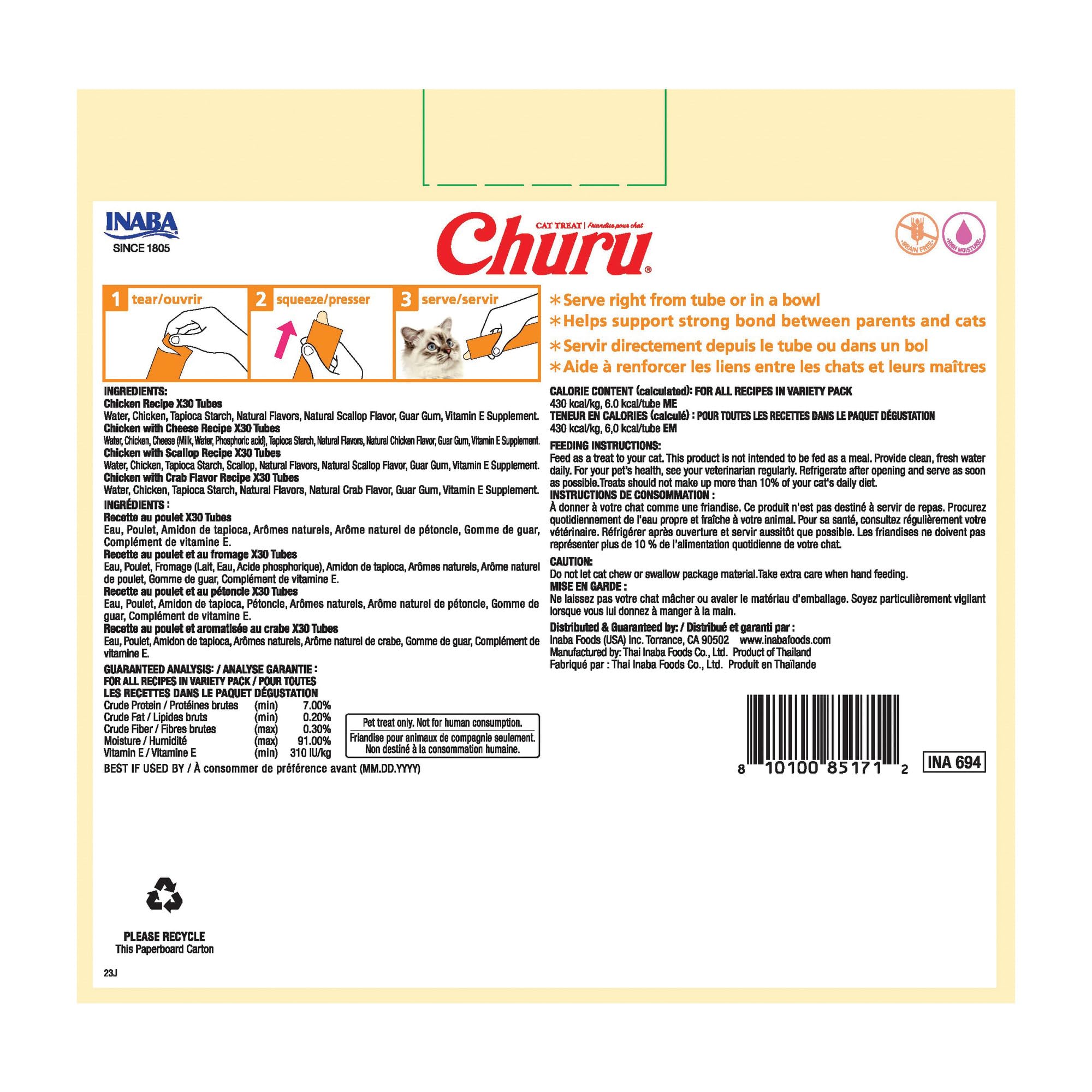 INABA Churu con vitamina E para apoyar la inmunidad.