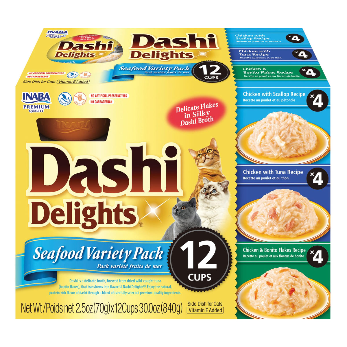 INABA Dashi Delights para gatos, taza de pollo y bonito, complemento sabroso para su comida.
