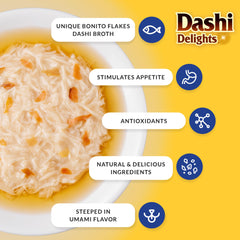 INABA Delicias Dashi para gatos con atún y caldo de bonito, ideal para aumentar la hidratación