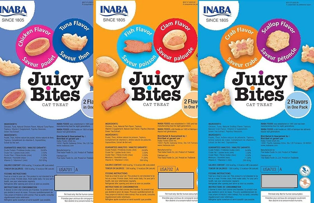INABA Juicy Bites: bolsitas de 0.4 oz para porciones individuales y frescura.