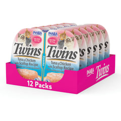 INABA Twins para gatos, tiras de pollo deshilachado en caldo gelatinoso, ideal como topper.
