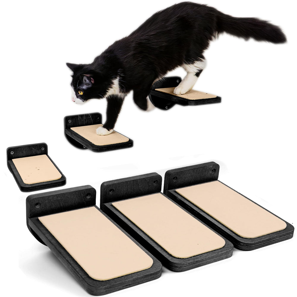 INICIO Escaleras de pared para gatos, tres escalones negros para subir y jugar de forma segura.