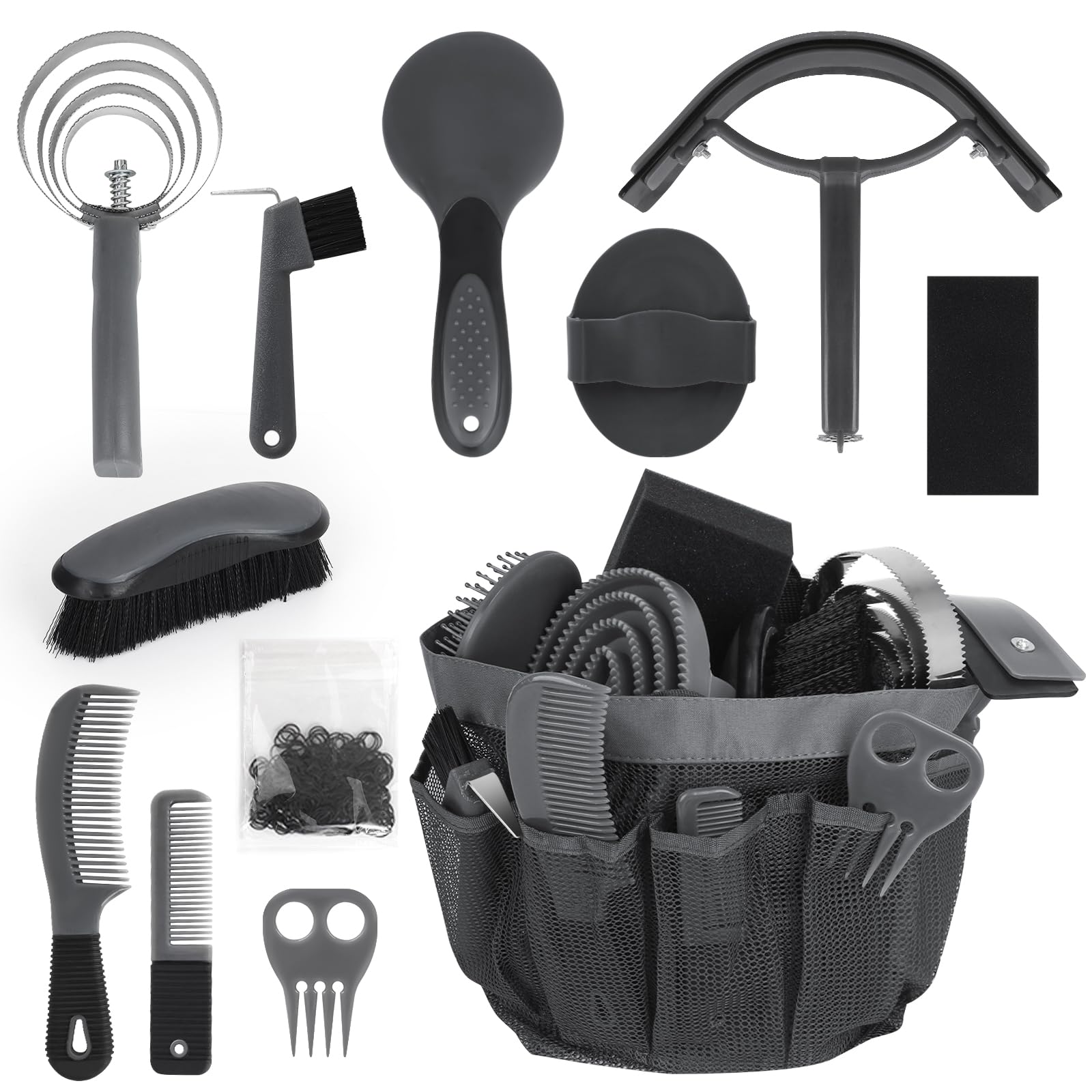Inoreal kit cuidado caballos 12 piezas con organizador, ideal para limpieza diaria.