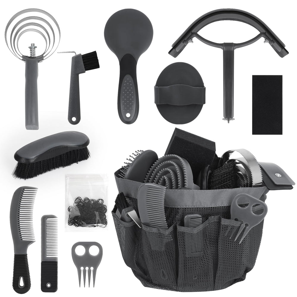 Inoreal kit cuidado caballos 12 piezas con organizador, ideal para limpieza diaria.