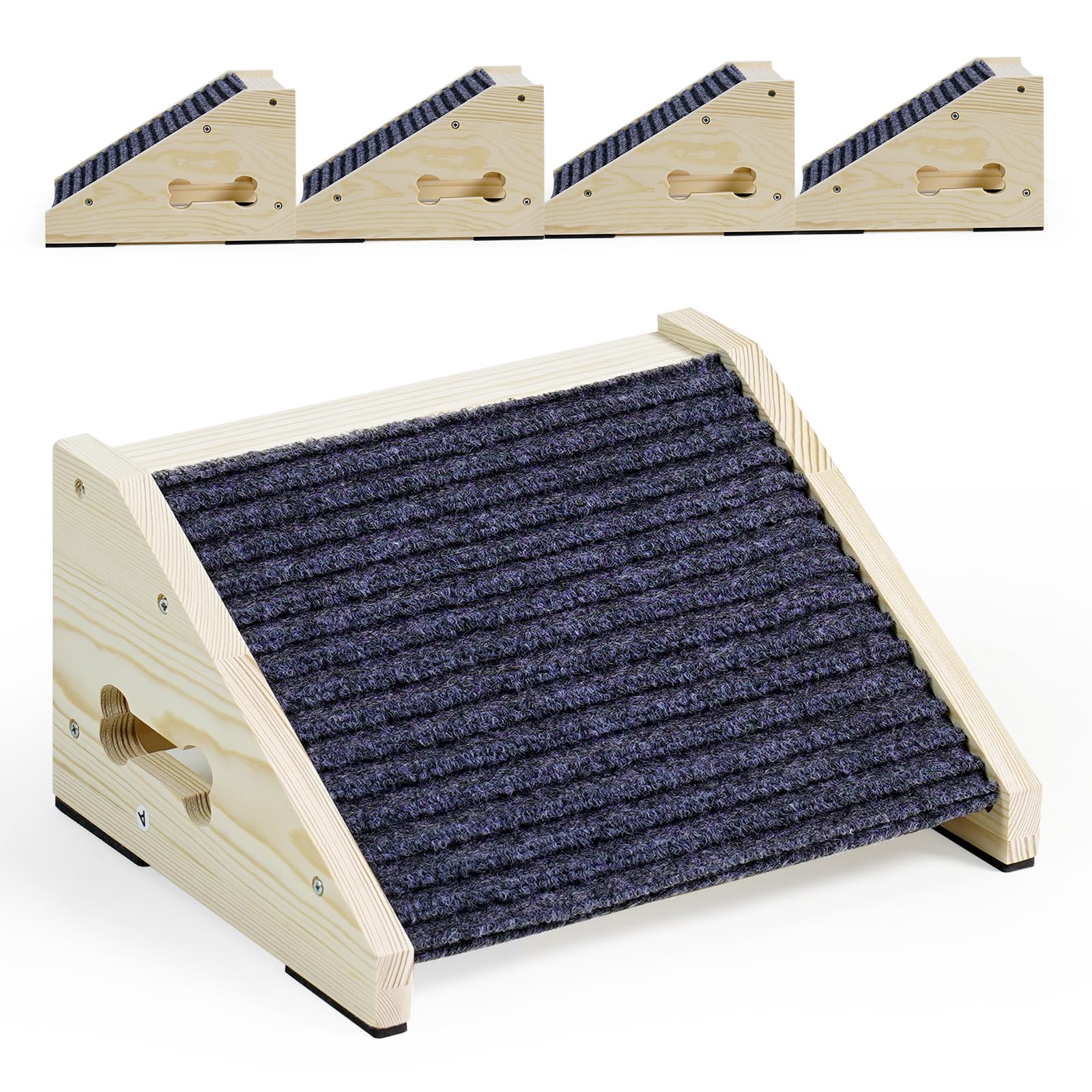 Rampa INRLKIT para perros de madera gris con base antideslizante para seguridad.