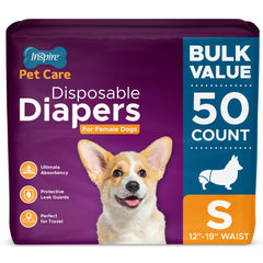 Inspire Cuidado Mascotas panales para perras femeninas, caja de 50, protección para accidentes