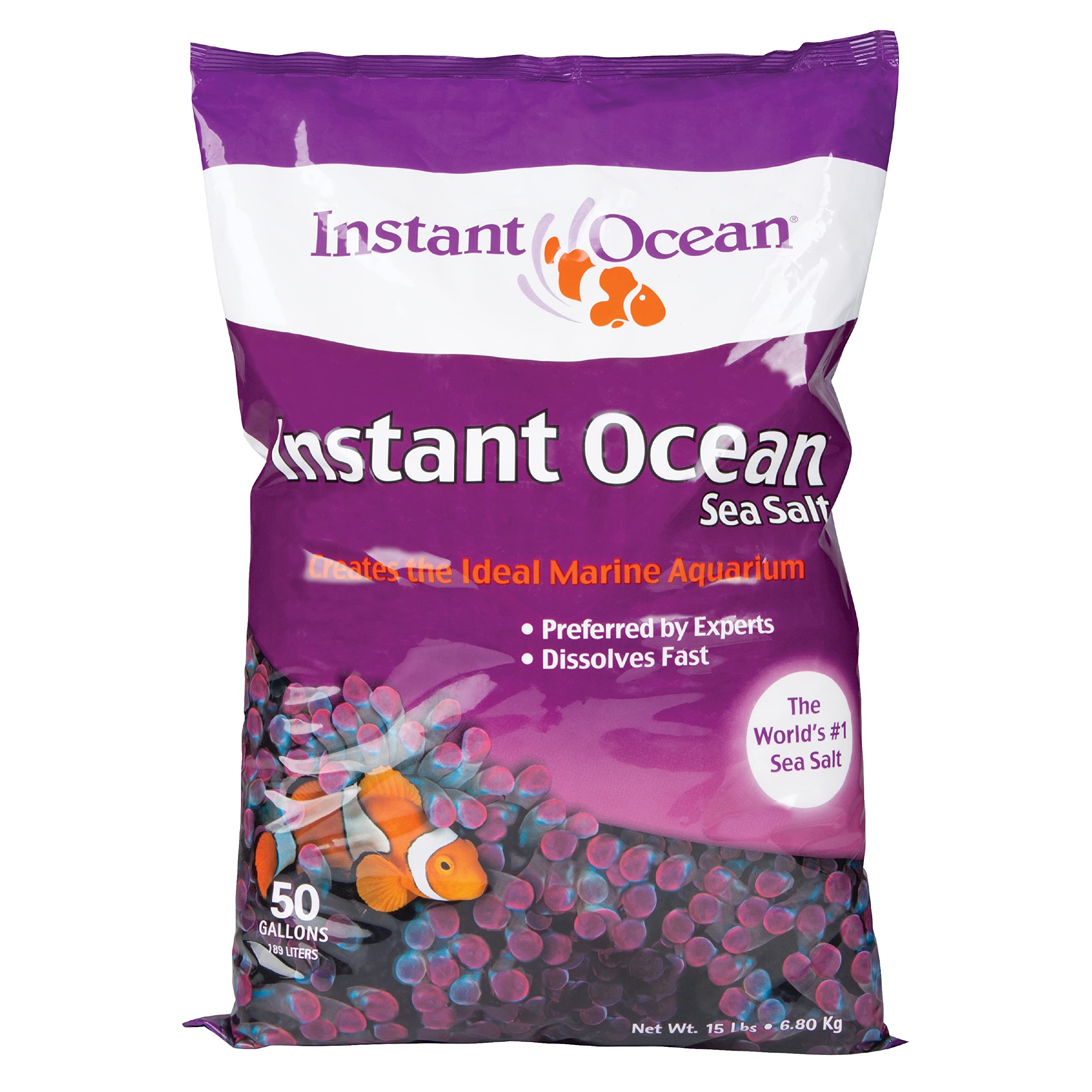 Instant Ocean Sal Marino 50 Galones: empaque sellado para frescura y uso continuo.