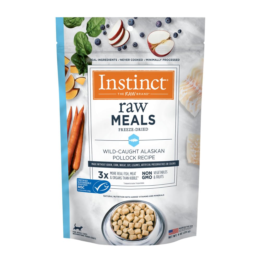 Instinct comida de gato liofilizada con abadejo como ingrediente principal.