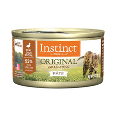 Instinct Paté para gatos, lata de pato, sabor delicioso para felinos exigentes.