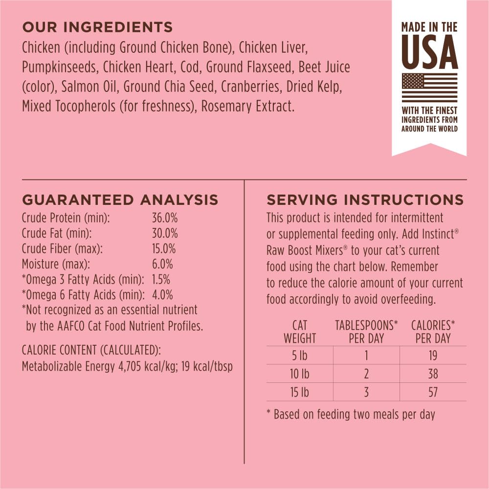 Instinct Raw Boost para piel y pelaje: ingredientes funcionales para brillo natural.