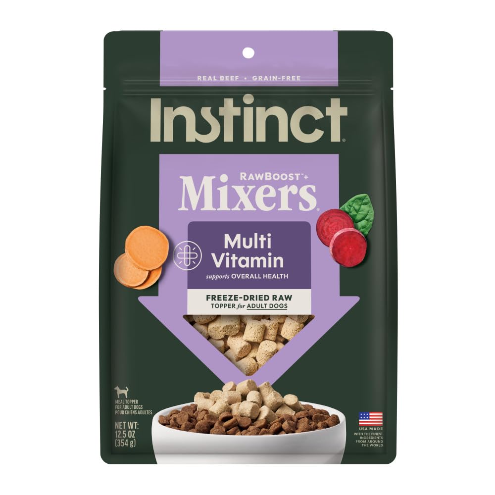 Instinct RawBoost complemento para perros, sin granos, aporta sabor y nutrición al plato diario.