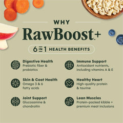 Instinct RawBoost con cordero y avena, fuente de granos enteros para energía sostenida.