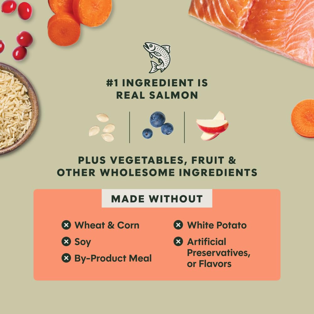 Ingredientes naturales sin maíz, trigo, soja ni subproductos para perros sensibles.