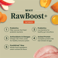 Instinct RawBoost: mezcla crujiente y trozos deshidratados para textura atractiva.