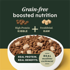 Instinct RawBoost: porción densa con frutas y verduras para equilibrio.